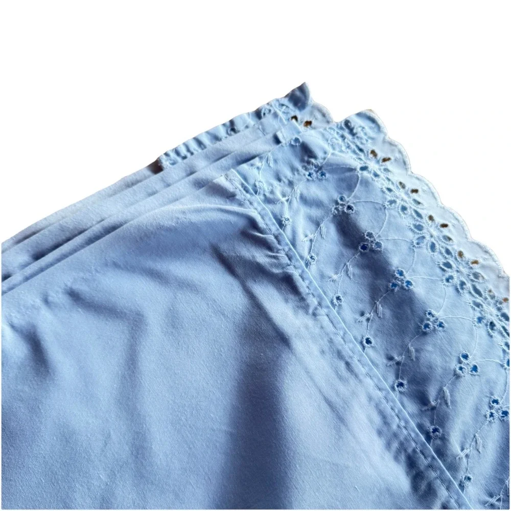 VTG Dan River Twin Sheet Set – 1‎ Flat, 1 Fitted, 2 Cases Blue Eyelet Lace USA